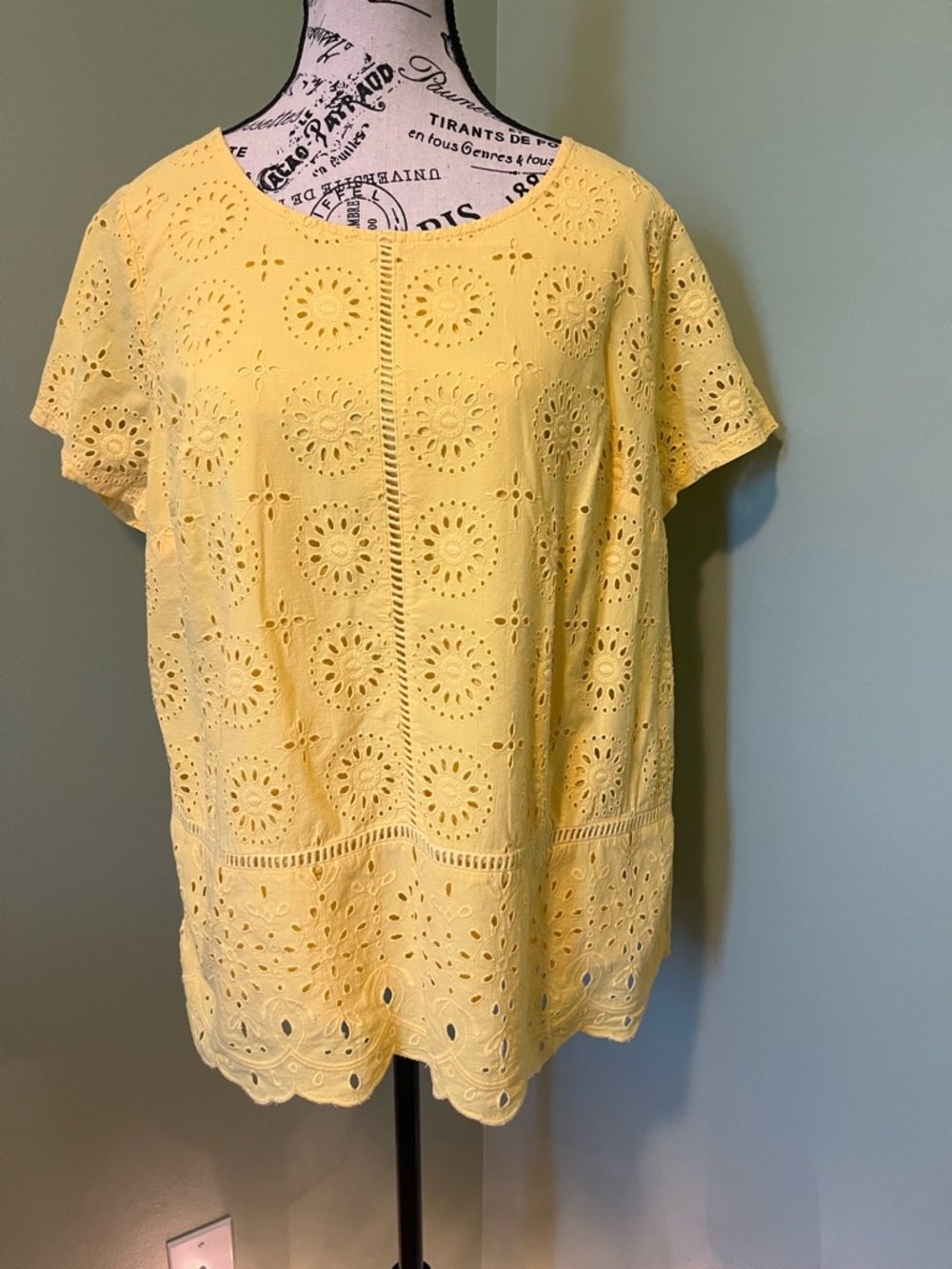 Yellow Eyelet Short-Sleeve Women's Top